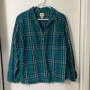 Blue and green plaid button up shirt